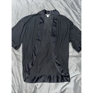 Victoria's Secret M/L Black Open Front Womens Robe Mid Length Sleeve Lounge Top